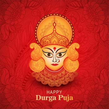 Free Vector | Happy durga puja festival celebration card for red background