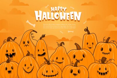 Free Vector | Happy halloween or party invitation background with night clouds and pumpkins.