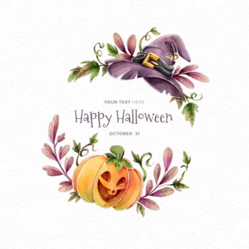 Free Vector | Happy halloween pumpkin and witch hat
