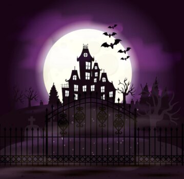 Free Vector | Haunted castle with cemetery and icons in halloween scene
