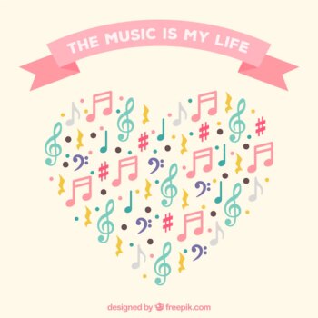 Free Vector | Heart background made of colorful musical notes