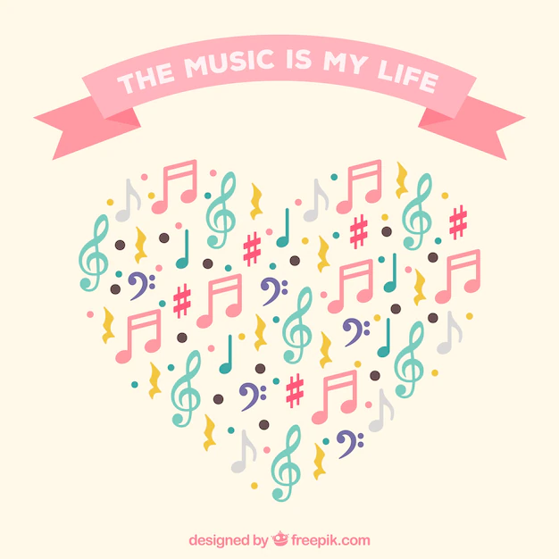 Free Vector | Heart background made of colorful musical notes