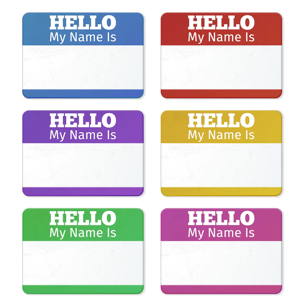 Free Vector | Hello my name is... introduction cards, labels set. tag sticker for party meet