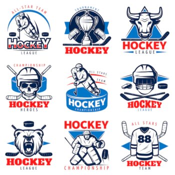 Free Vector | Hockey league emblem set