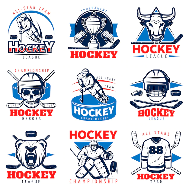 Free Vector | Hockey league emblem set