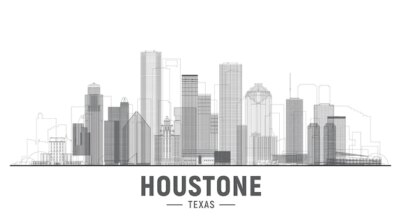 Free Vector | Houston texas line city vector illustration main buildings panorama tourism and business picture with houston city skyline