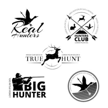 Free Vector | Hunting club vector labels, logos, emblems set. animal deer and rifle, aim and reindeer illustration