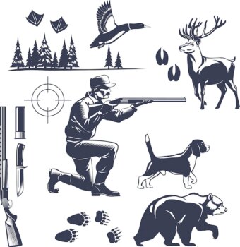 Free Vector | Hunting vintage style set