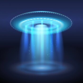 Free Vector | Illuminated ufo space ship with blue light portal illustration