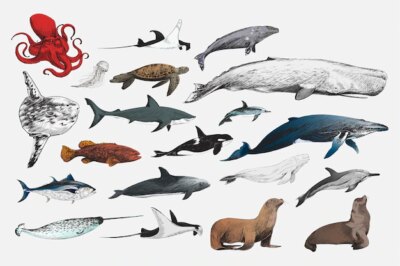 Free Vector | Illustration drawing style of marine life collection