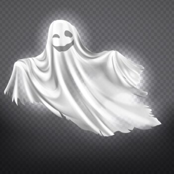 Free Vector | Illustration of white ghost, smiling phantom silhouette isolated on transparent background.