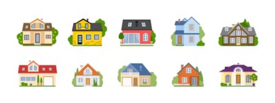 Free Vector | Isolated cartoon houses set simple suburban houses concept of real estate property and ownership