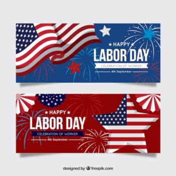 Free Vector | Labor day banners with fireworks
