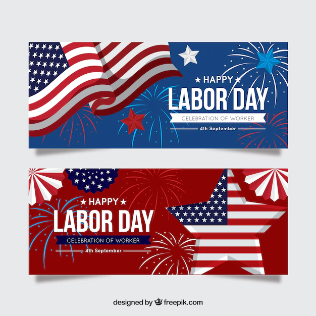 Free Vector | Labor day banners with fireworks