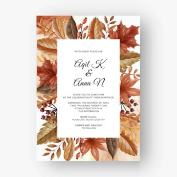 Free Vector | Leaf and berry autumn fall wedding invitation card