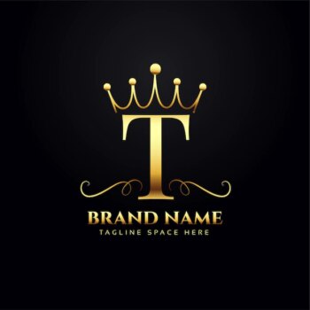 Free Vector | Letter t logo concept with golden crown