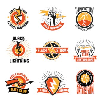 Free Vector | Lightning logo emblem set