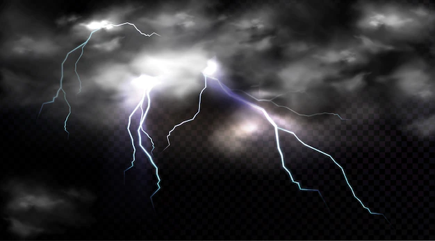Free Vector | Lightning strikes and thundercloud, electric discharge and storm cloud, impact place or magical energy flash.