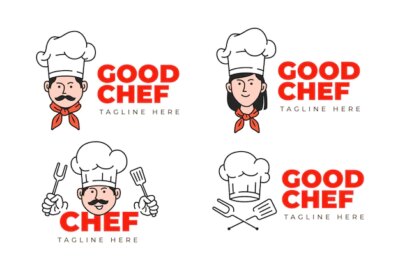 Free Vector | Linear flat chef logo collection