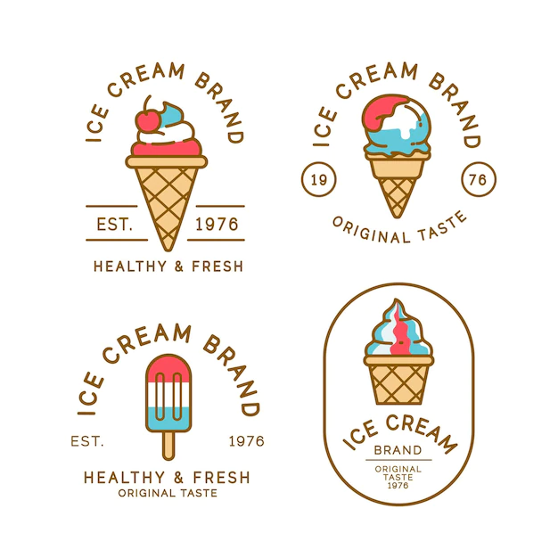 Free Vector | Linear flat ice cream label collection