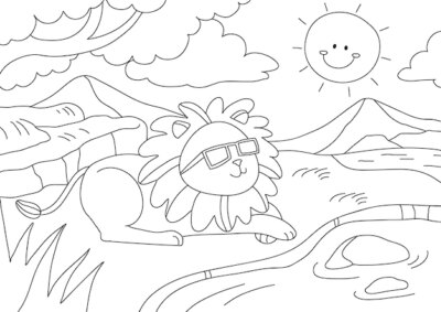 Free Vector | Lion kids coloring page vector, blank printable design for children to fill in