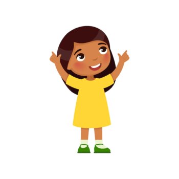 Free Vector | Little  indian girl looks up and shows her fingers up dark skin cartoon character