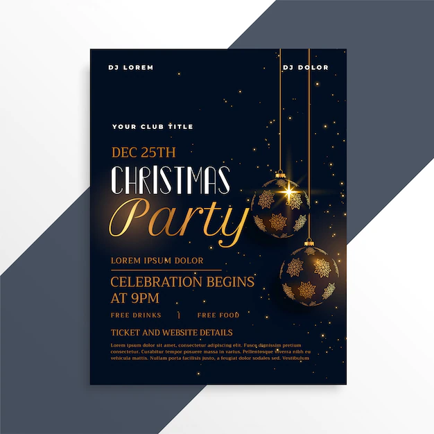 Free Vector | Luxury dark christmas party flyer in gold theme