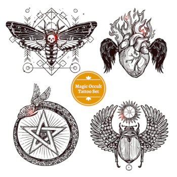 Free Vector | Magic occult tattoo set