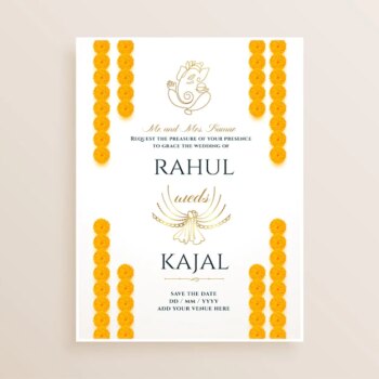 Free Vector | Marigold flower decorative indian wedding card design