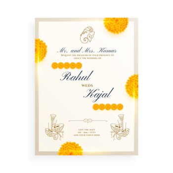 Free Vector | Marigold flower indian wedding card design