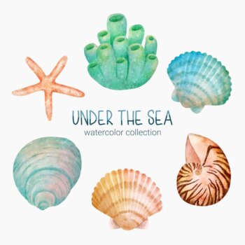 Free Vector | Marine life cute element animal life in under sea underwater animal creature and shellfish starfish corals