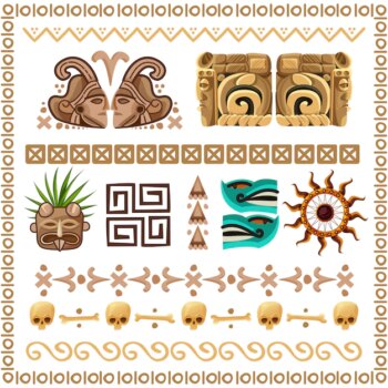 Free Vector | Mayan ornaments and patterns cartoon set
