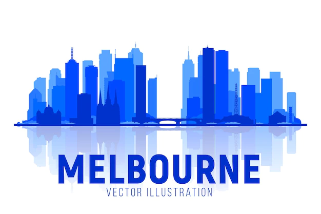 Free Vector | Melbourne australia skyline silhouette vector illustration white background with city panorama travel picture image for presentation banner placard and web site