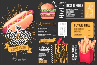 Free Vector | Menu template for hot dog restaurant with illustrations