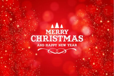 Free Vector | Merry christmas and happy new year logo with realistic christmas red bokeh background