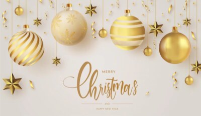 Free Vector | Merry christmas and happy new year with realistic golden christmas balls