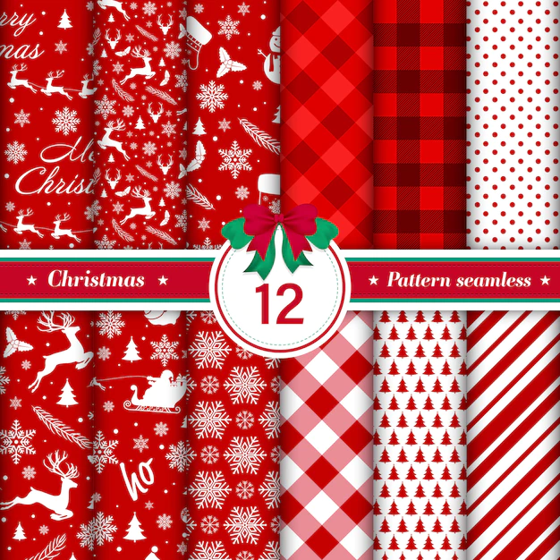 Free Vector | Merry christmas pattern seamless collection in red and white color