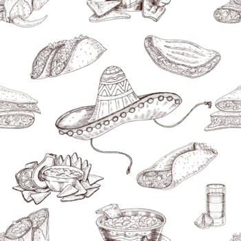 Free Vector | Mexican food hand drawn seamless pattern