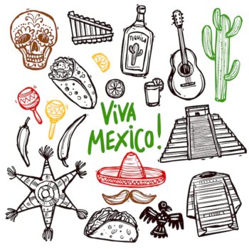Free Vector | Mexico doodle set