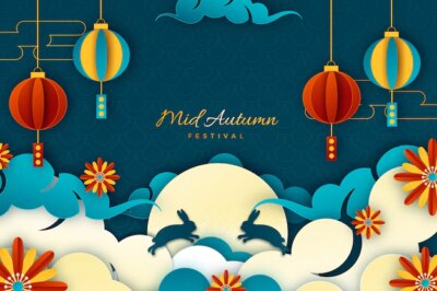 Free Vector | Mid autumn festival paper style background