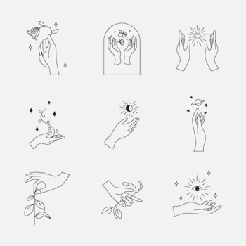 Free Vector | Minimal hand aesthetic logo element set vector