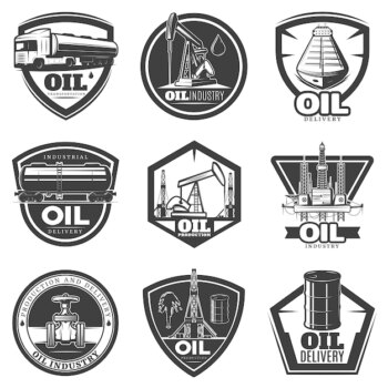Free Vector | Monochrome oil industry labels