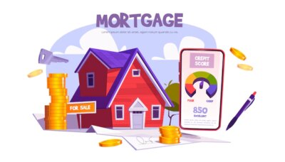 Free Vector | Mortgage, loan for home purchase. mobile application with credit score for property buy or build.