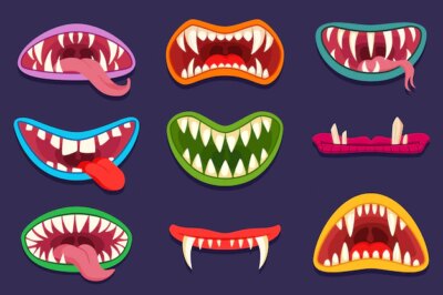 Free Vector | Mouths of cartoon monster characters illustrations set