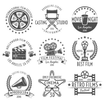 Free Vector | Movies black white emblems set