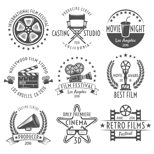 Free Vector | Movies black white emblems set