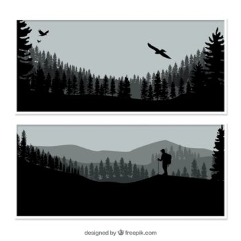 Free Vector | Nature banners with silhouettes