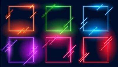 Free Vector | Neon light square modern frames set of six