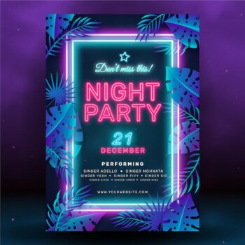 Free Vector | Neon night party poster template