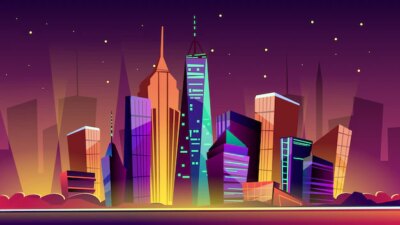 Free Vector | New york cityscape illustration. cartoon new york landmarks in night, freedom tower